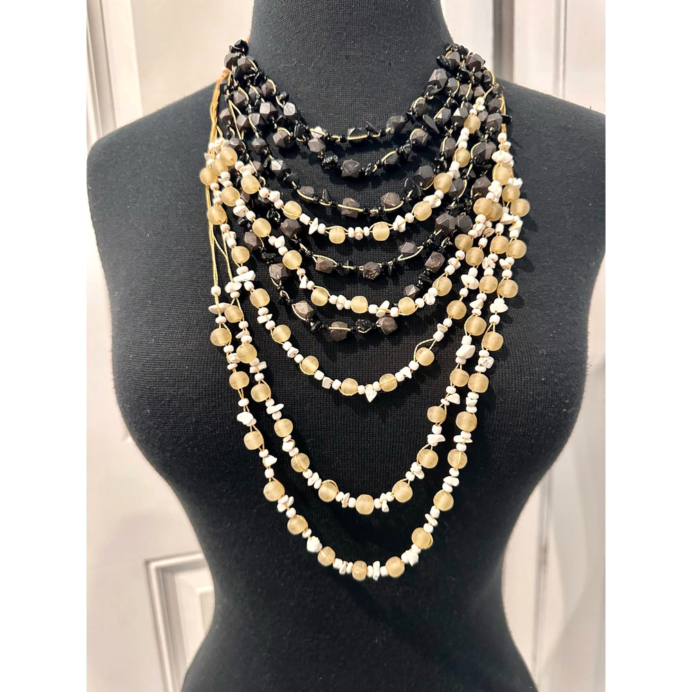 2 Boho Graduated Multi-Strand Beads on Cord Necklaces Wear Together or Separate